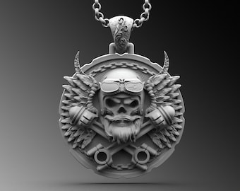 Collana Ciondolo Perline A Mano Punk Biker Scheletro Teschio - Foto 2