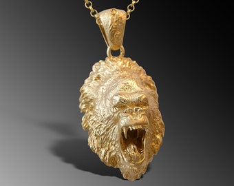 Colgante de cabeza de gorila en oro macizo de 14 k, joyería para hombre