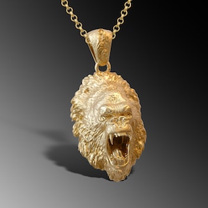 14k Gorilla Pendant , Solid Gold Gorilla Head Men&#39;s Charm, 14k Gold Gorilla Necklace 14k Ape Pendant For Man Gold Gorilla Chain Jewelry Gift