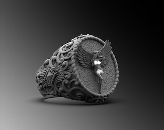 Anillo de alas de ángel de plata esterlina hecho a mano, anillo corporal de chica gótica