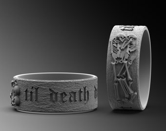 Til Death Sterling Silver Skull Ring – Kissing Skeleton Wedding Band