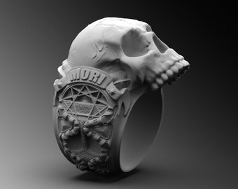 Anillo de calavera Memento Mori, anillo de sello de motociclista de plata esterlina