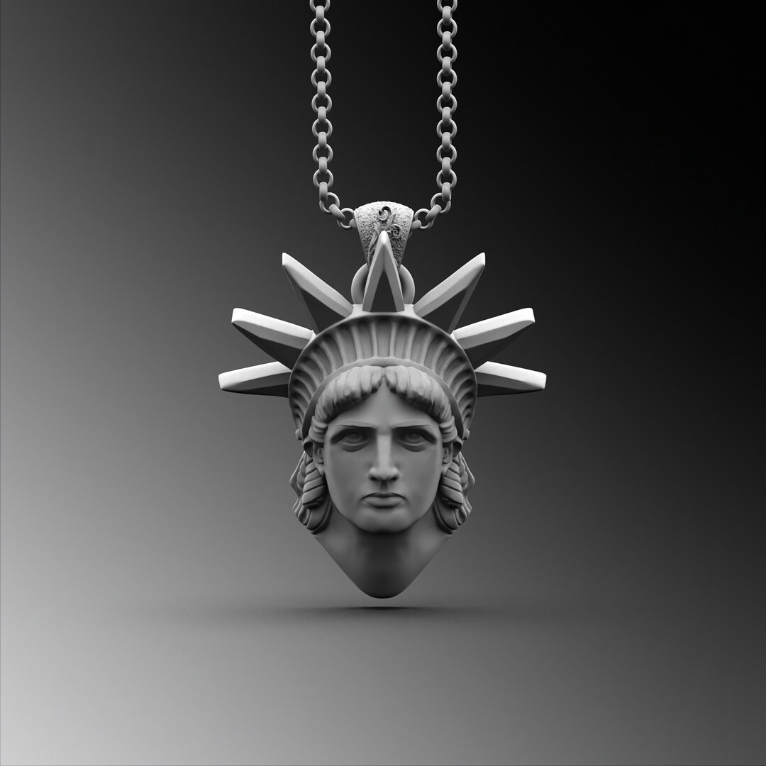 Lady of Liberty Pendant Mens Sterling Silver Necklace Mens Statue of