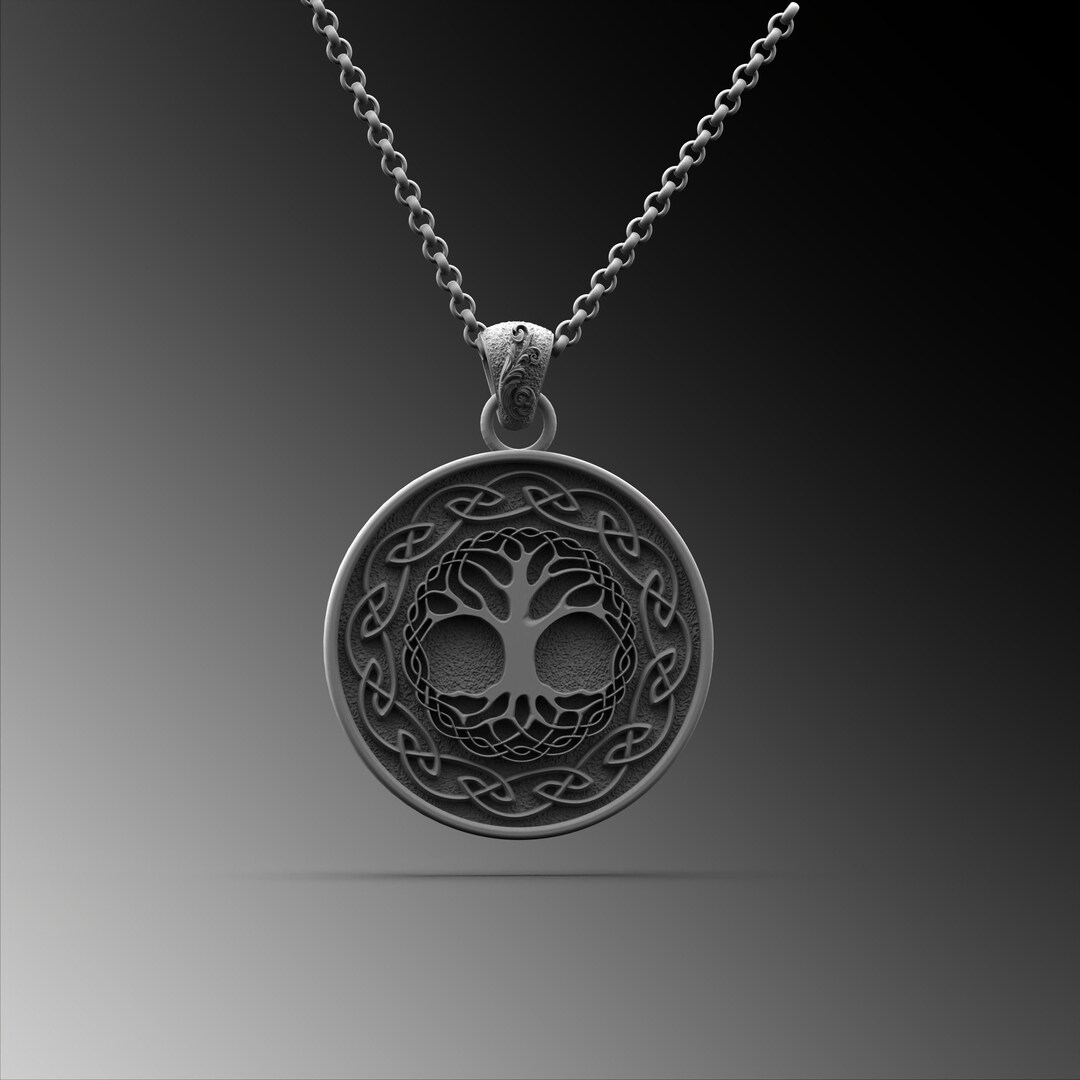 Tree Of Life Yggdrasil Pendant Necklace - 20" Silver Plated Chain, Handmade, Gift Bag Included