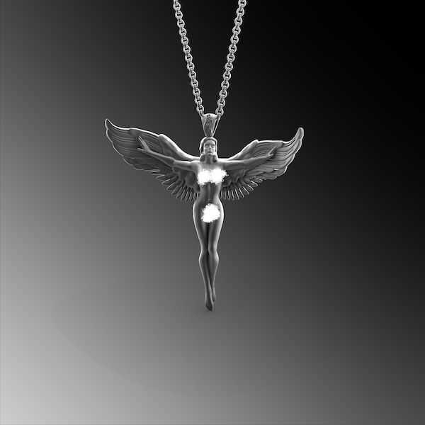 Angel Female Body Necklace Sterling Silver Cool Woman Pendant Female Angel Necklace Aphrodite Venus Woman Body Necklace Female Figure Torso