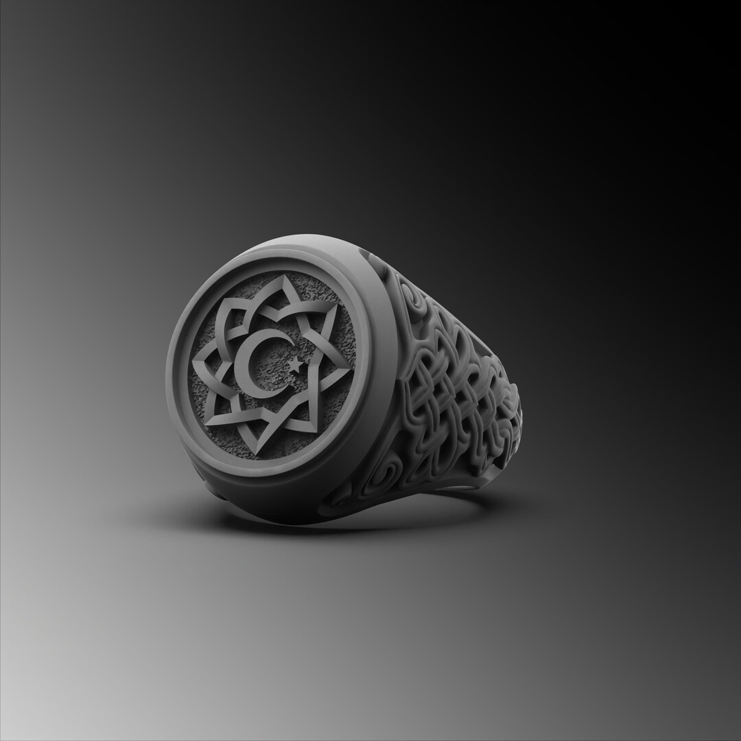 Mens Moon Star Ring Silver Muslim Crescent Ring Sterling Islamic mens-moon-star-ring-silver-muslim-crescent-ring-sterling-islamic