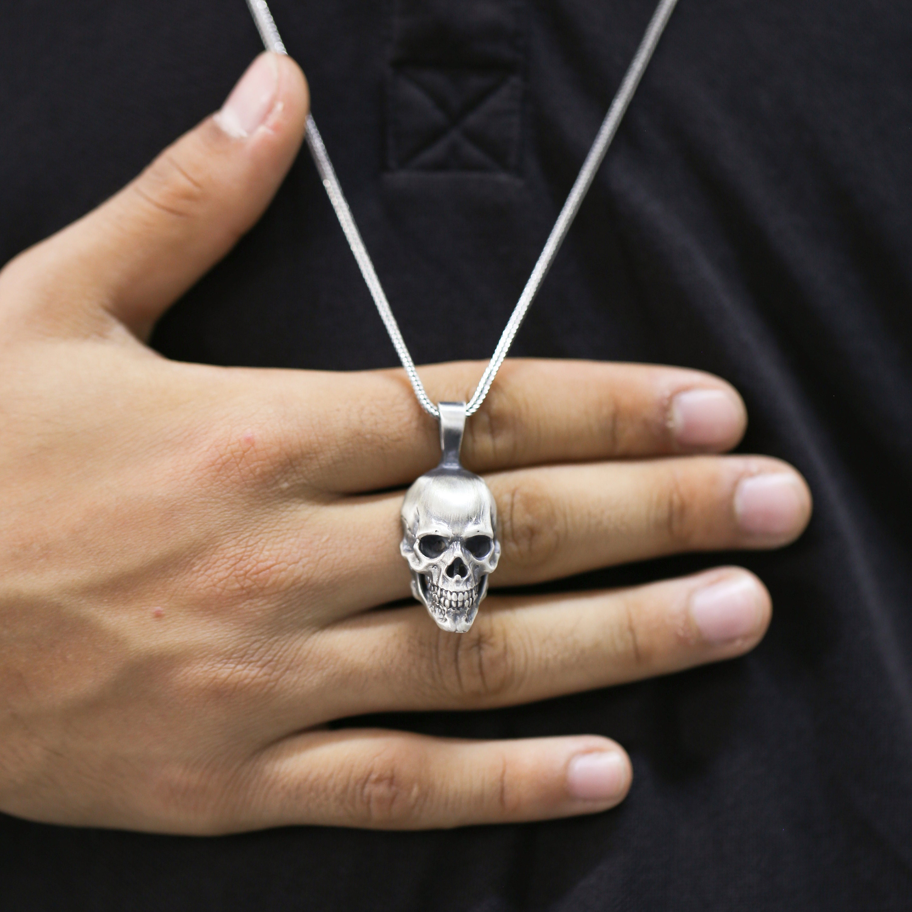 Collana Yin Yang Con Teschio In Argento 925 - Gioiello Unisex Dell'Amicizia, Regalo Gotico Per Lui E Lei