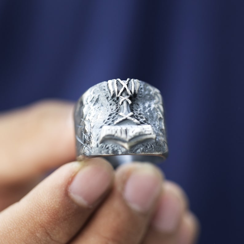 Mens Viking Ring Silver Mjolnir Ring Unique Viking Ring Etsy