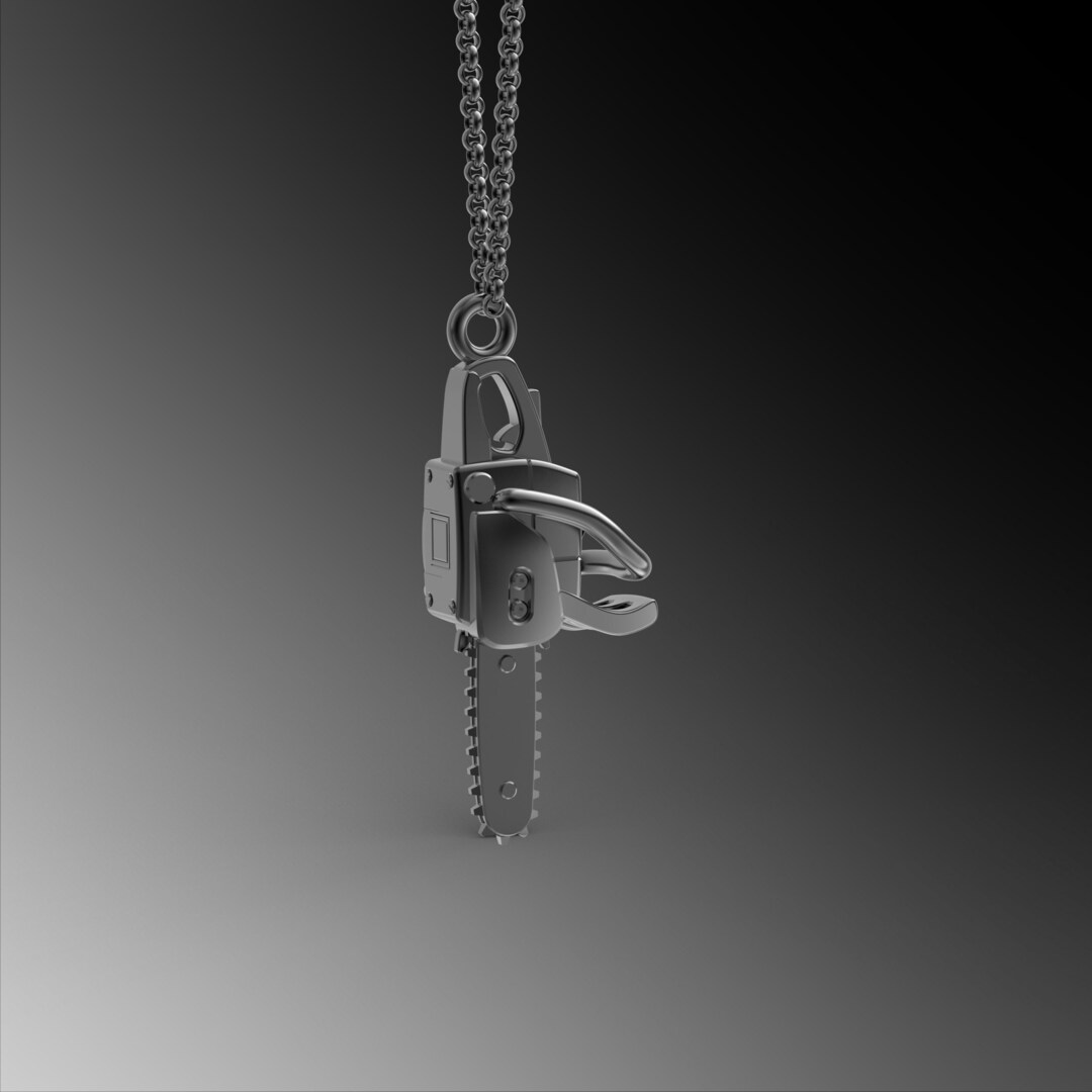 Silver Chainsaw Pendant for Men Chainsaw Necklace Sterling Silver