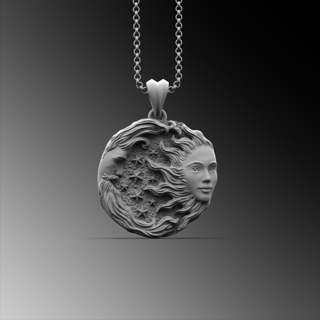 Sterling Silver Sun and Moon Pendant Necklace, Mythical Jewelry Gift - Etsy
