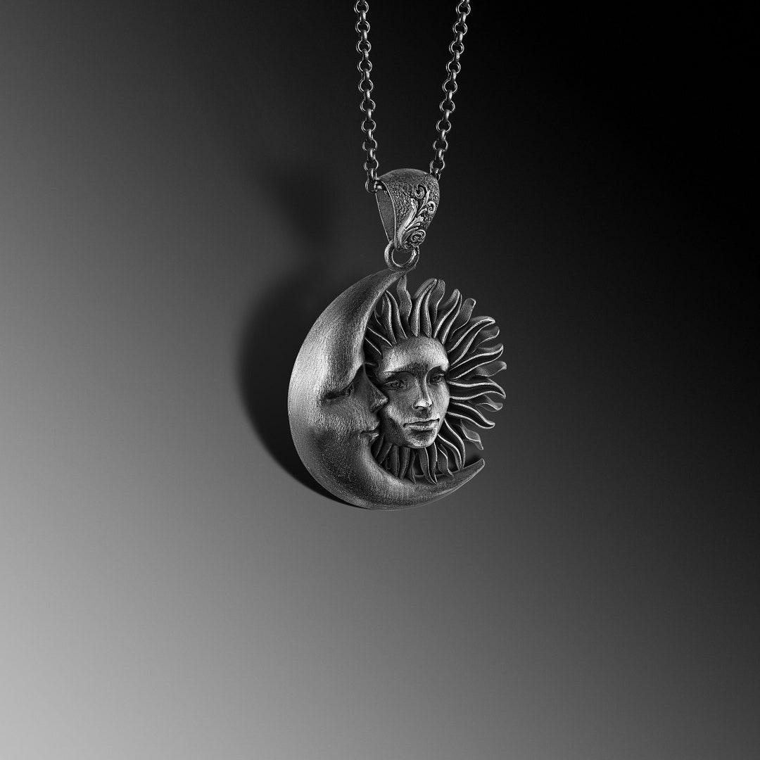 Sterling Silver Sun and Moon Pendant Necklace - Mythical Jewelry Gift ...