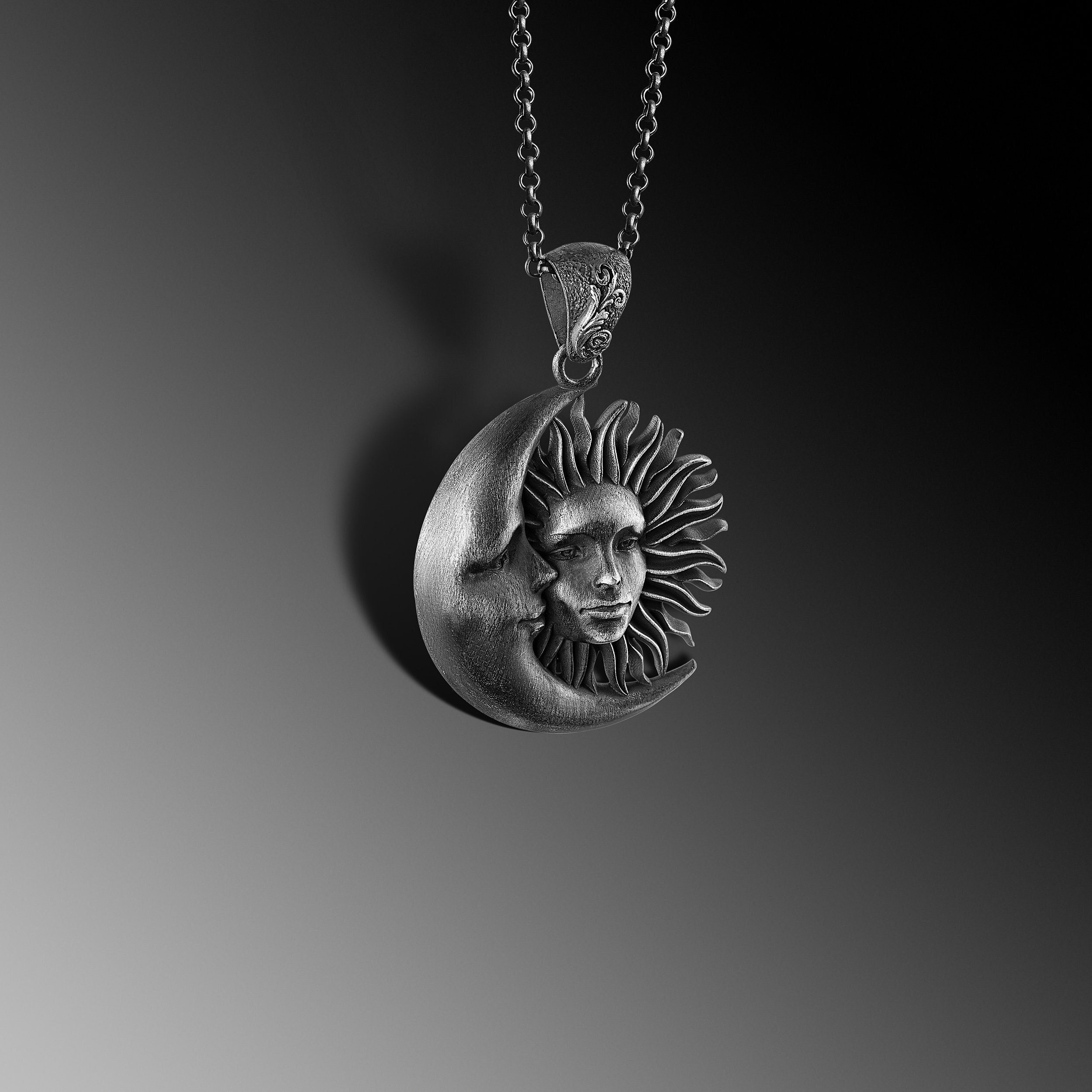 Sterling Silver Sun and Moon Pendant Necklace - Mythical Jewelry