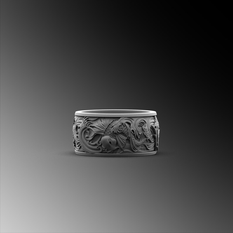 Koi Fish Sterling Silver Mens Ring Japanese Fish Nature Etsy