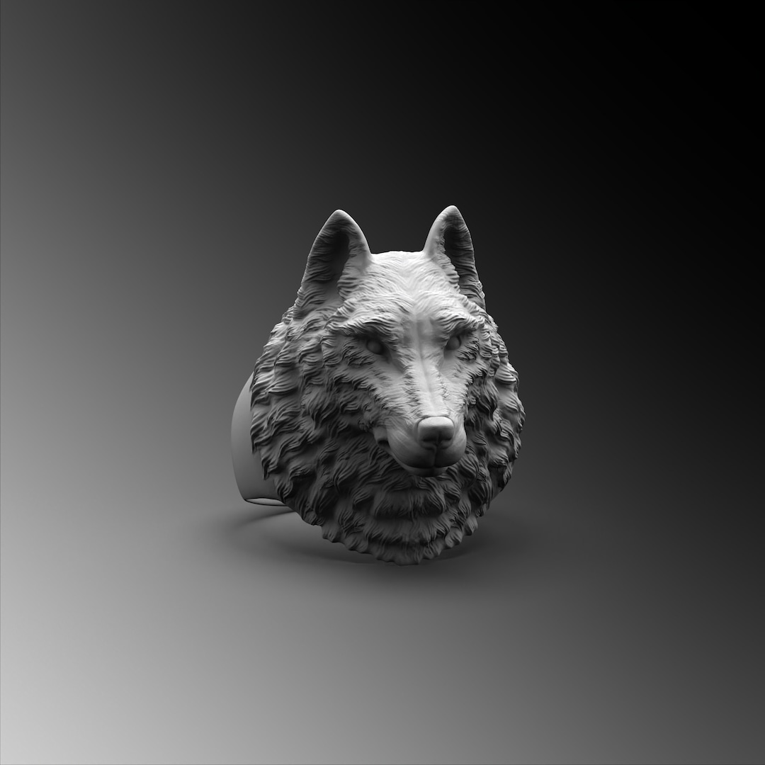 Wolf Handmade Silver Ring, 3D Wolf Head Silver Jewelry, Wolf Head