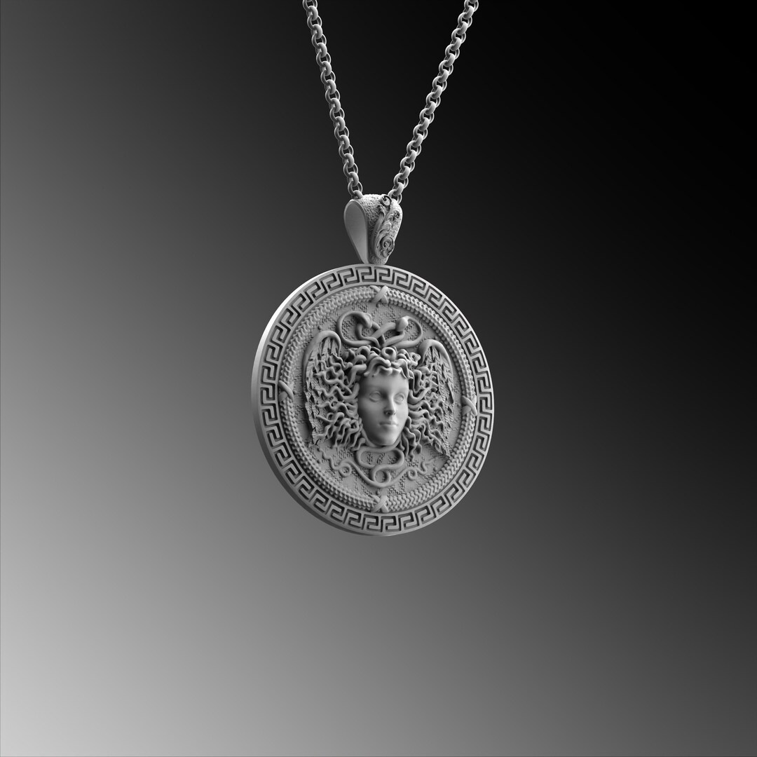 Silver Medusa Pendant for Mens Medusa Necklace Medusa Charm Medallion