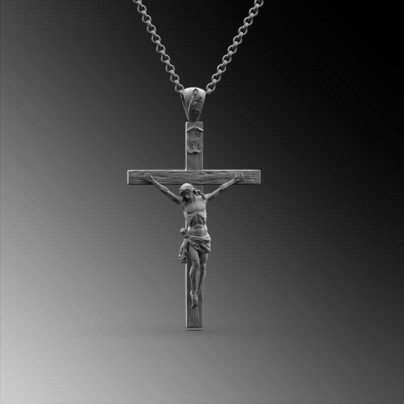 Silver Jesus Pendant Men Jesus Christ Necklace Crucifix Etsy