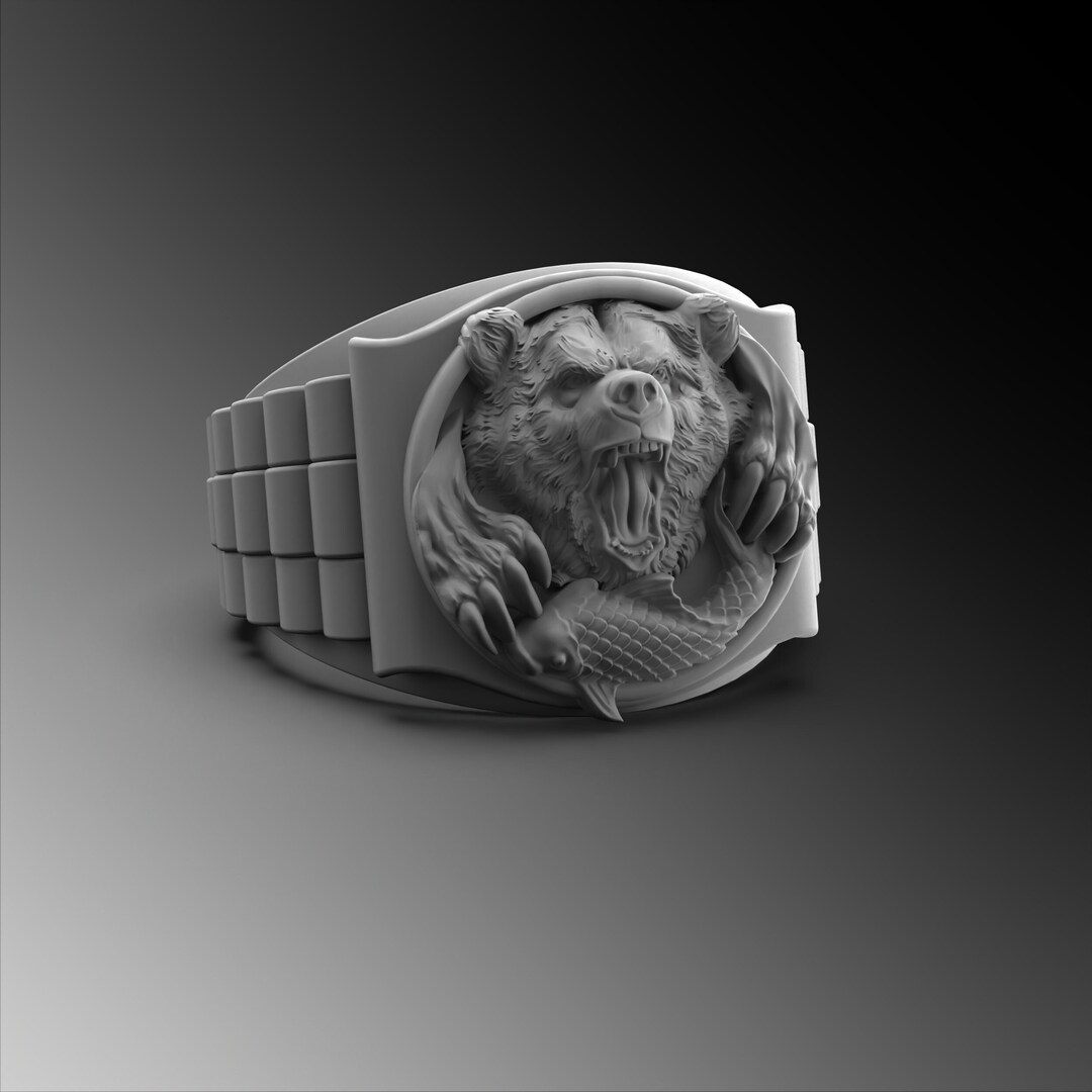 Mens Bear Signet Ring, Handmade 925k Sterling Silver Grizzly Ring - Etsy