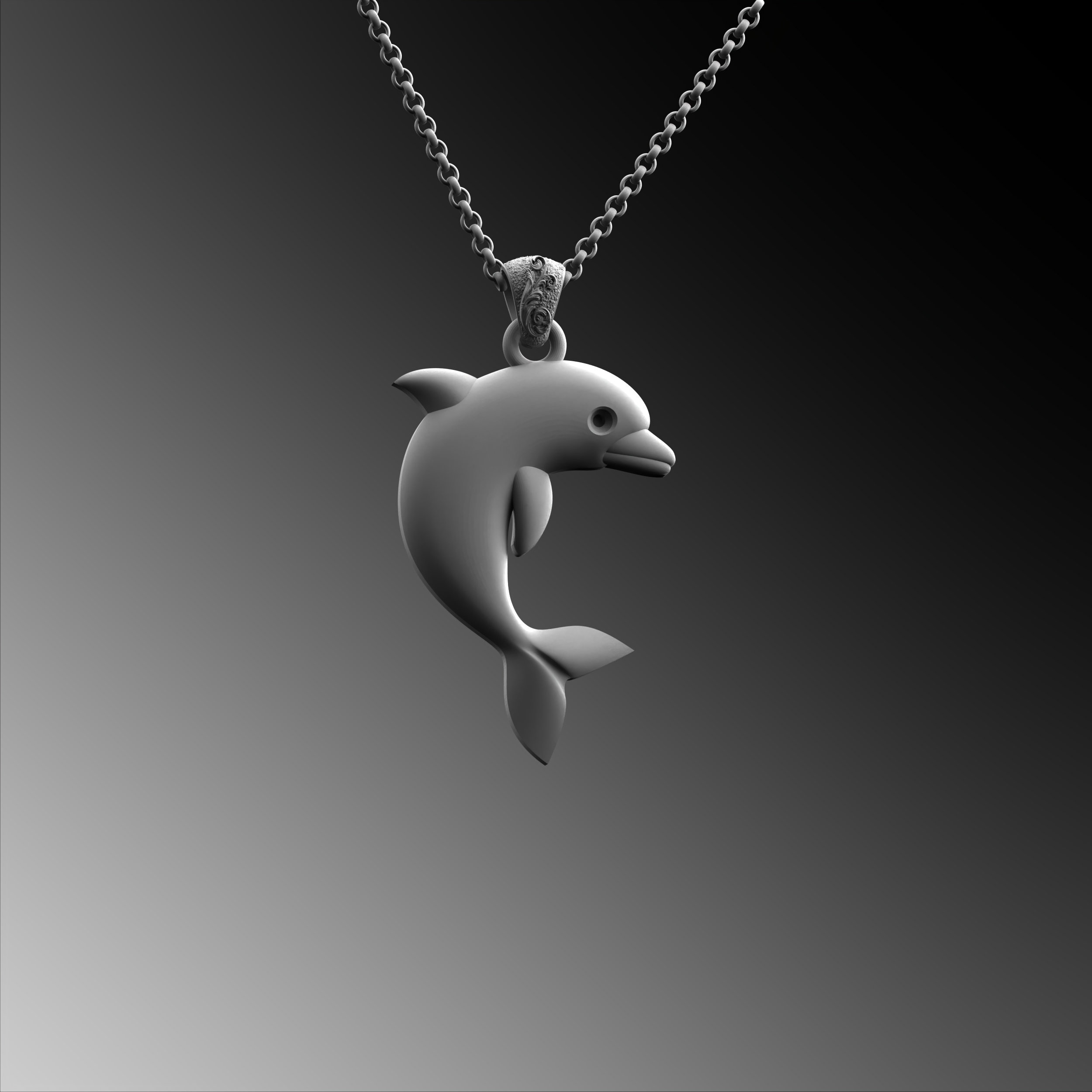 Handmade Sterling Silver 3D Dolphin Pendant Necklace, Sea Animal