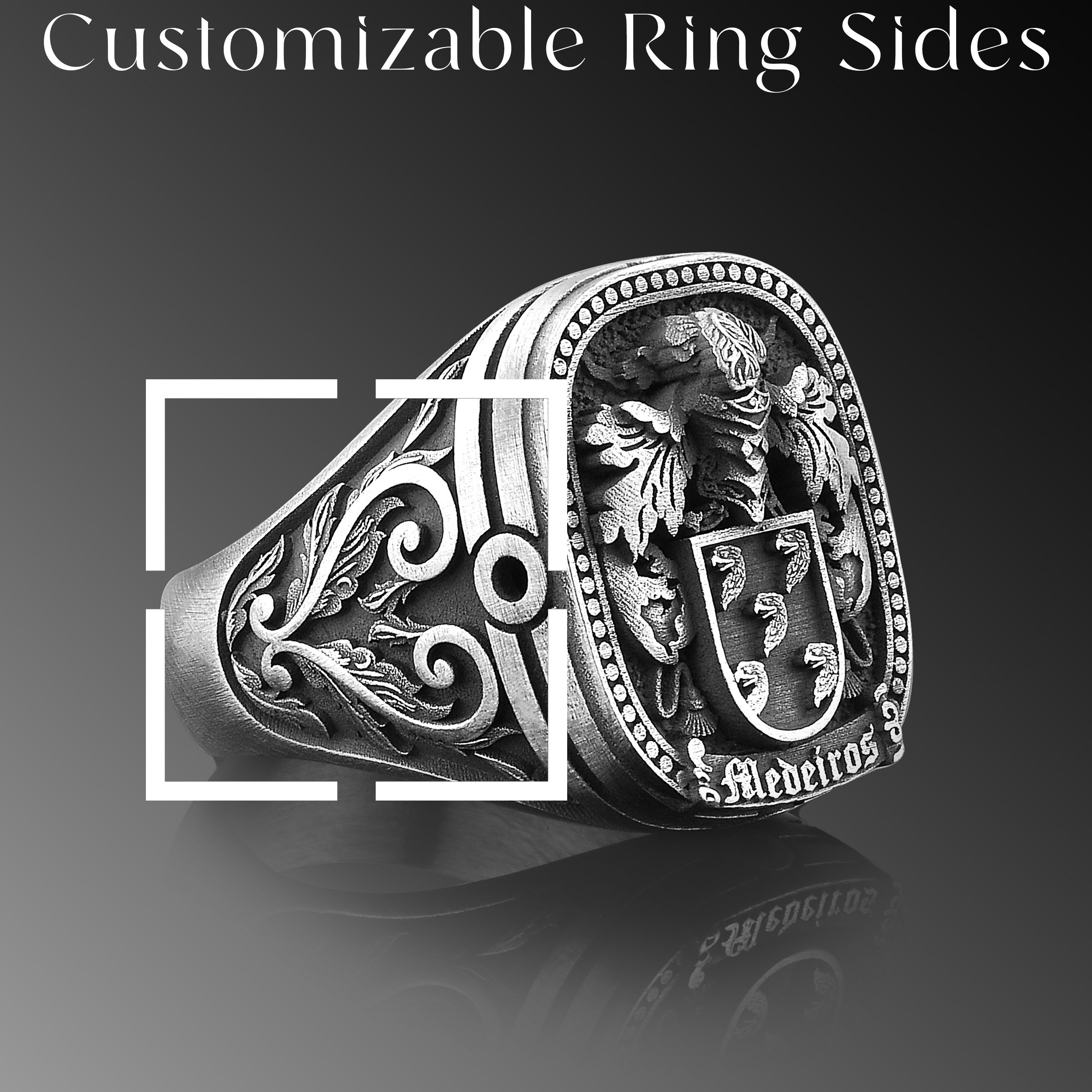 Double Headed Eagle Sterling Silver Signet Ring, Family Crest Coat