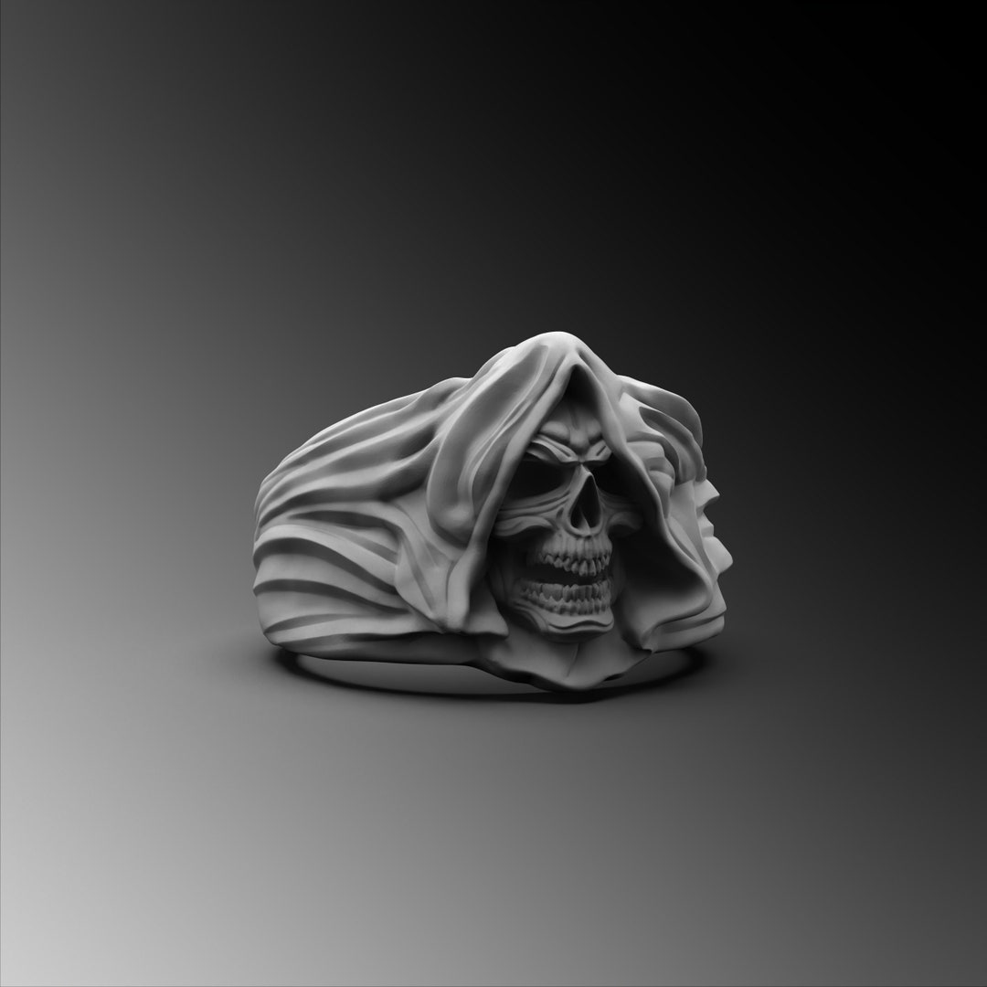 The Angel of Death Man Ring Demon Skull Ring in Sterling Silver Gothic