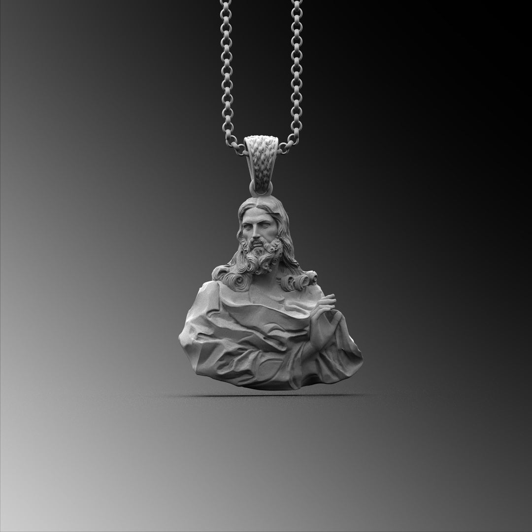 Silver Jesus Pendant Men Jesus Christ Necklace Crucifix Necklace Men