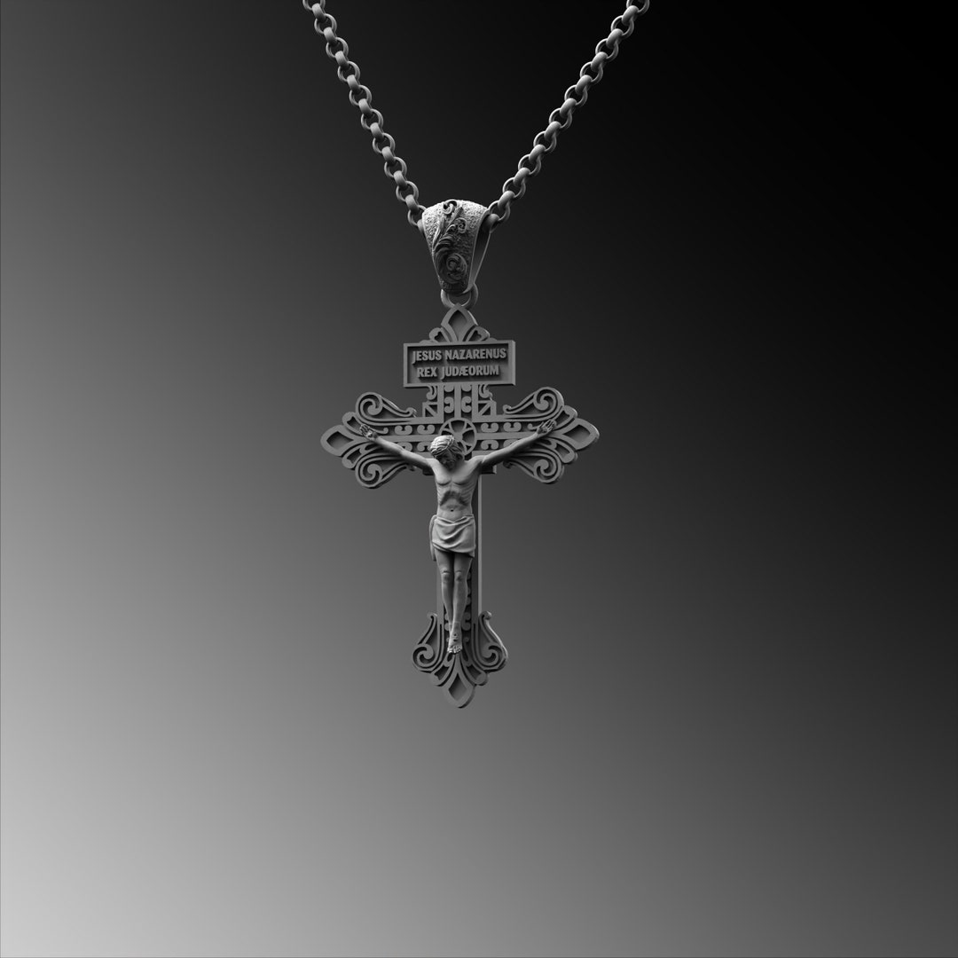 Silver Jesus Pendant Men Jesus Christ Necklace Crucifix Etsy