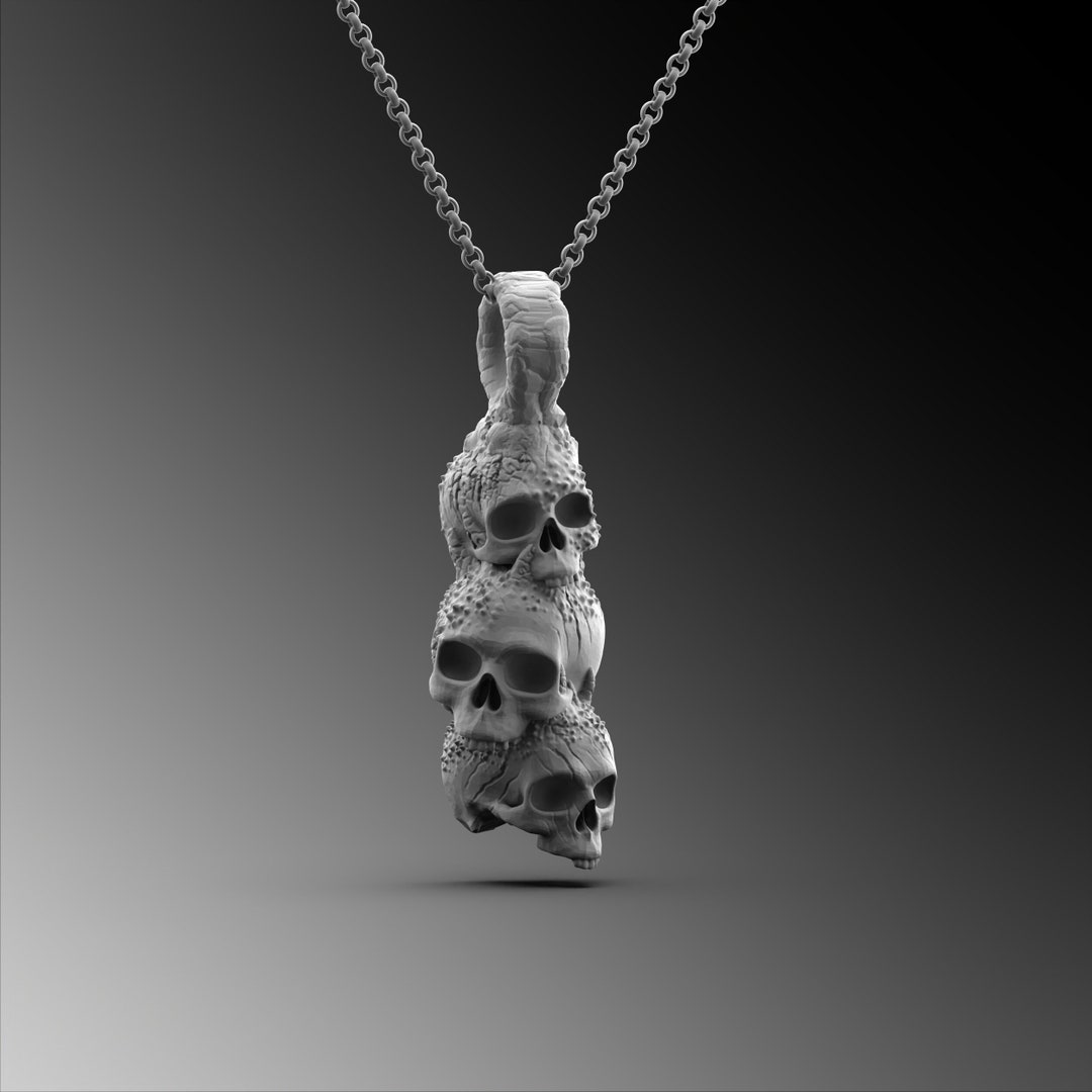 Mens Skull Pendant Silver Skull Necklace for Man Sterling Silver Skull
