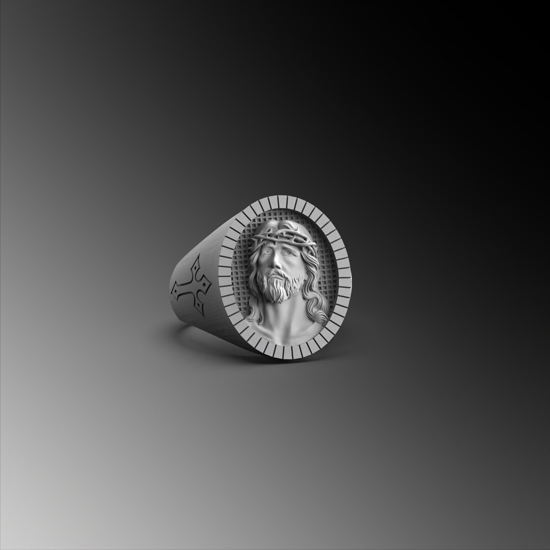 Silver Jesus Cross Ring Jesus Mens Ring Savior Silver Ring Etsy