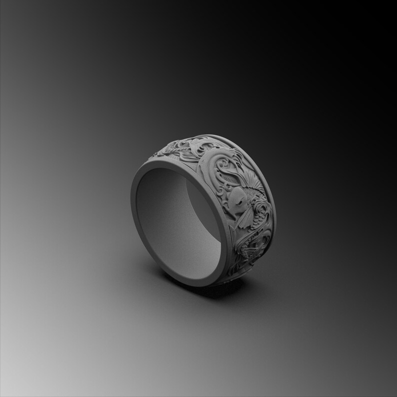 Koi Fish Sterling Silver Mens Ring Japanese Fish Nature Etsy