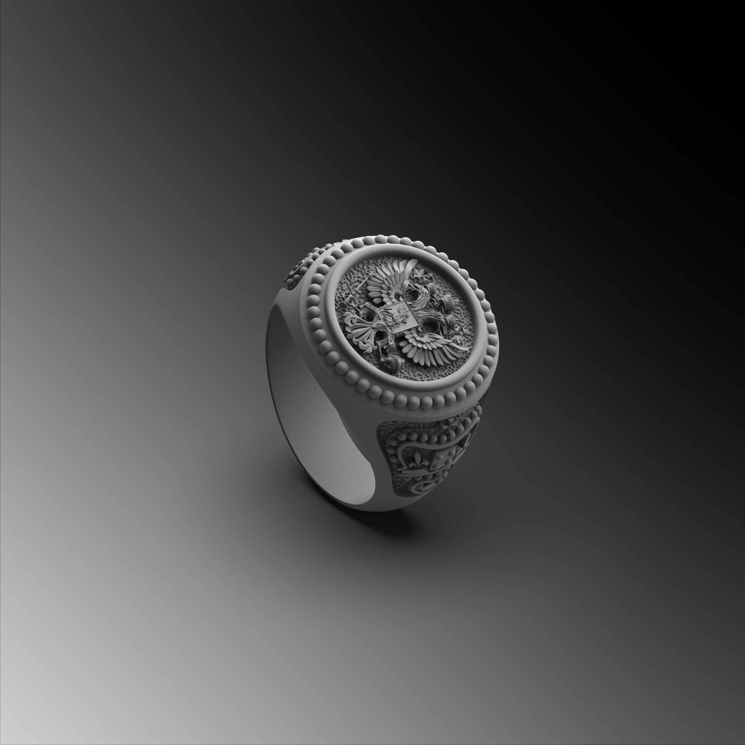 Double Headed Eagle Sterling Silver Signet Ring, Family Crest Coat