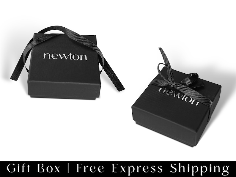 Puede incluir: Dos cajas de regalo negras con una cinta negra y la palabra "newton" impresa en blanco en la parte superior de cada caja.