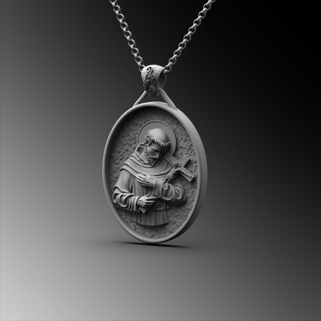 Saint Francis of Assisi Silver Medallion Necklace, Catholic Pendant - Etsy