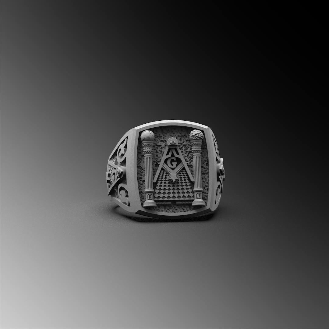 Mens Masonic Ring, Unique Rings for Men Oxidized Silver Masonic