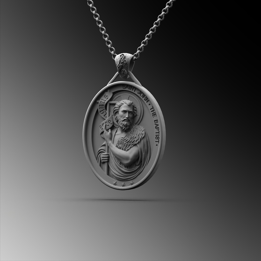 Sterling Silver Saint John the Baptist Necklace, Religious Medallion - Etsy