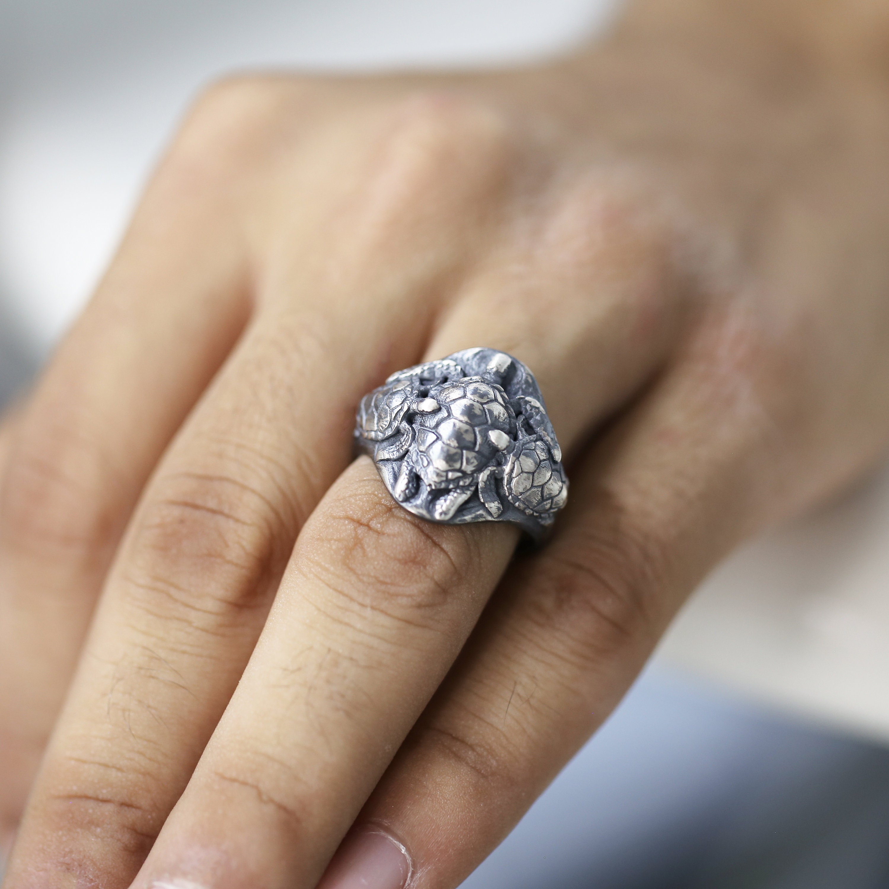 特価 Turtle Silver Rings Signet Men Ring Turtle Silver Man for アクセサリー