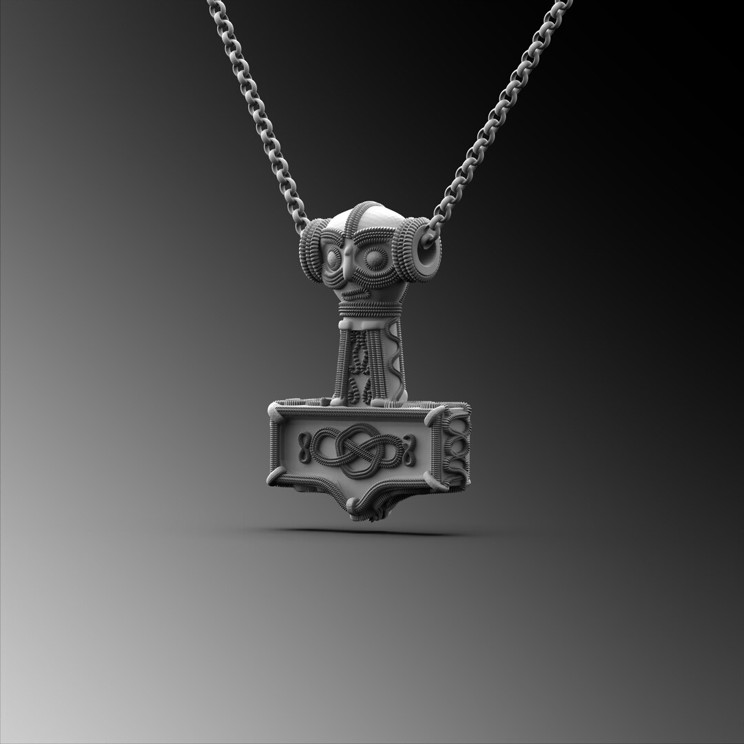 Viking Mjolnir Necklace Thor's Hammer Pendant Sterling Silver Helm of