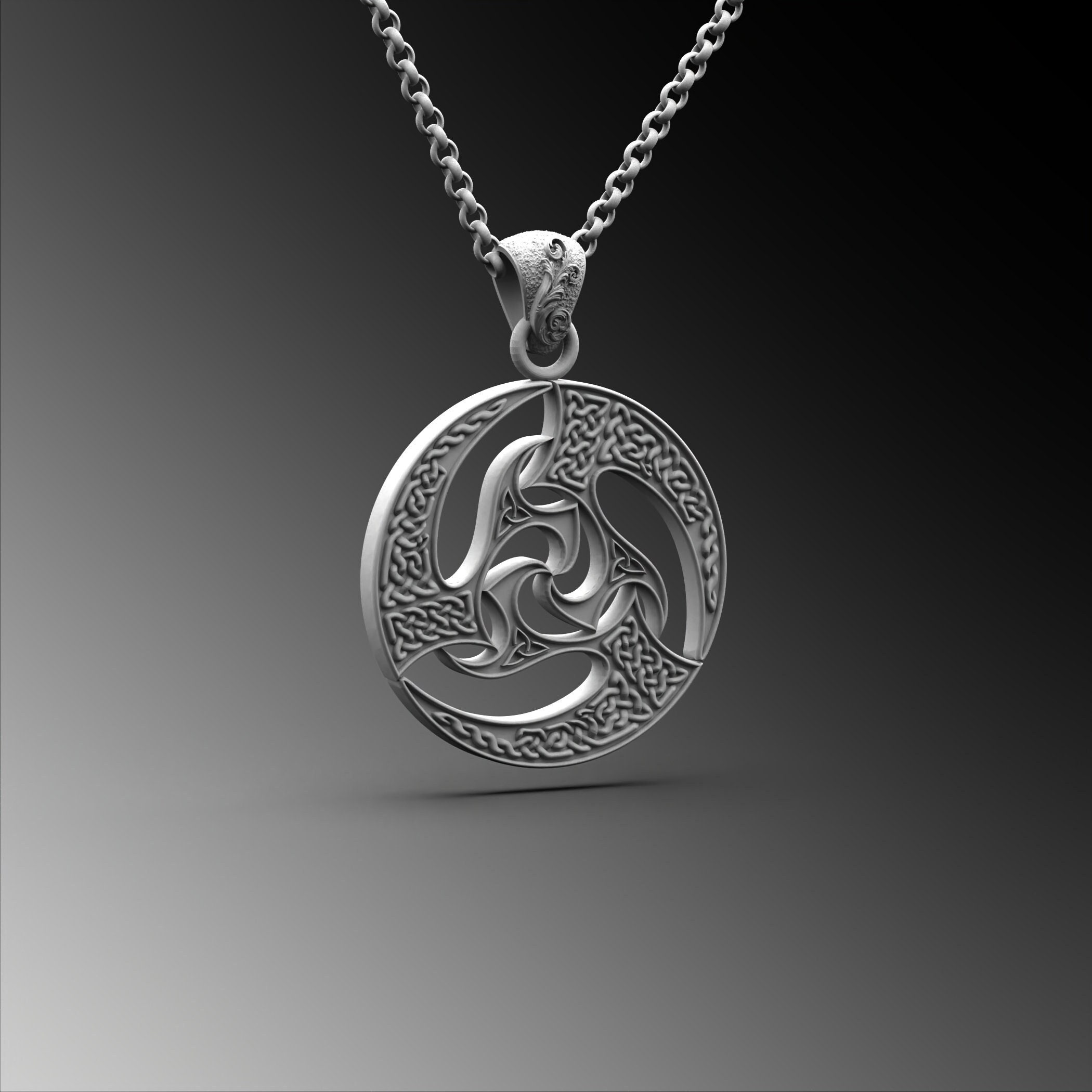 Collana Nodo Celtico Triquetra In Argento 925 Con Ciondolo Mezzaluna - Gioiello Irlandese Unisex - Regalo In Scatola
