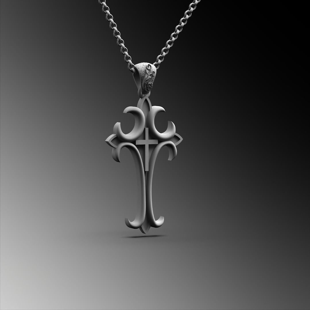Mens Cross Necklace Silver Cross Necklace Silver Cross Pendant Etsy