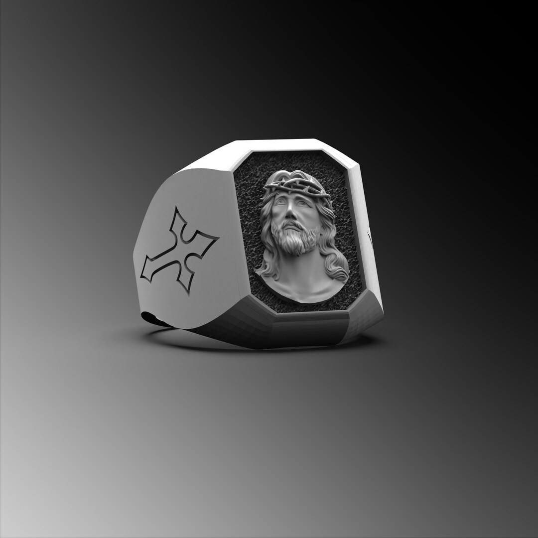 Silver Jesus Cross Ring Jesus Mens Ring Savior Silver Ring Etsy
