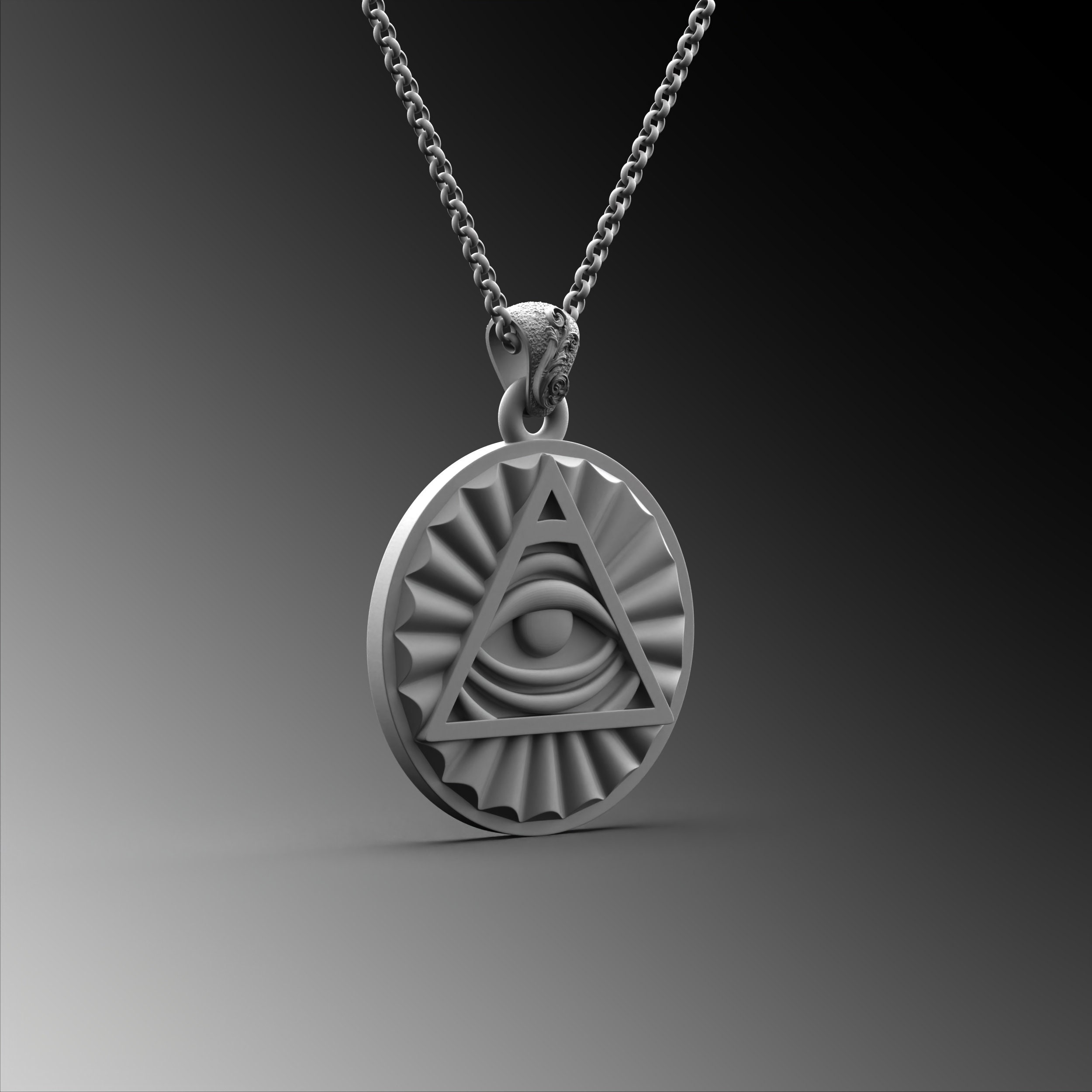 LA BLINGZ Sterling Silver Eye Of Horus Illuminati Pendant Necklace