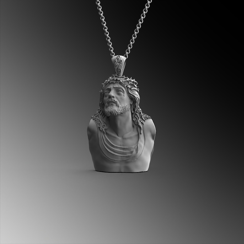 Silver Jesus Pendant Men Jesus Christ Necklace Crucifix Etsy