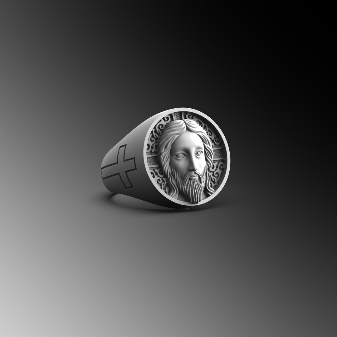Silver Jesus Cross Ring Jesus Mens Ring Savior Silver Ring Christian ...