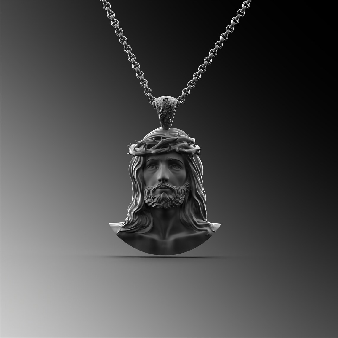 Silver Jesus Pendant Men Jesus Christ Necklace Crucifix Etsy