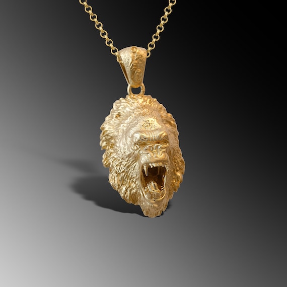 14k Gorilla Pendant Solid Gold Gorilla Head Men s Charm 14k Gold Gorilla Necklace 14k Ape Pendant for Man Gold Gorilla Chain Jewelry Gift Etsy
