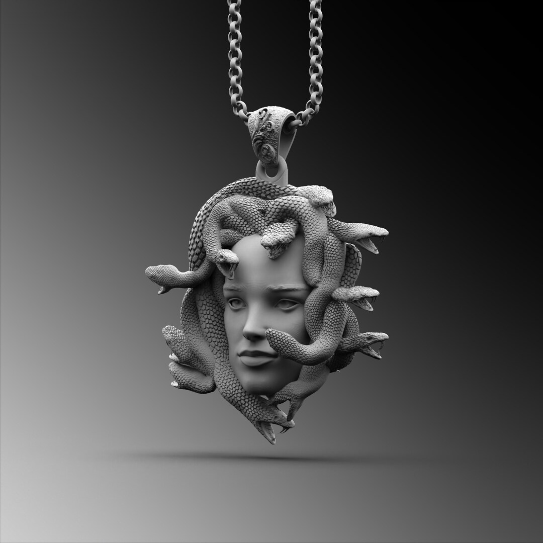 Silver Medusa Pendant, Mens Medusa Head Necklace, Medusa