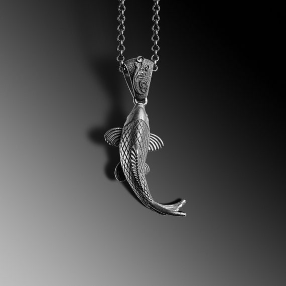 Koi Fish Pendant Silver Necklace for Man Silver Fish Pendant Men
