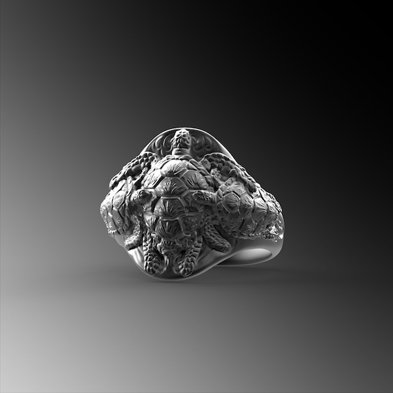 Silver Turtle Rings for Man Silver Turtle Ring Men Signet Turtle