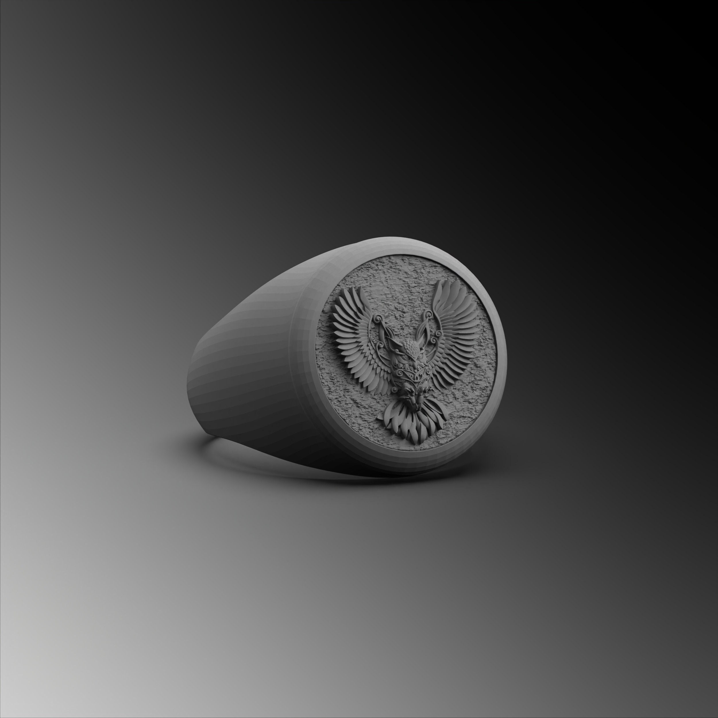 Sterling Silver Owl Ring - Mens Signet Ring, Unique Design