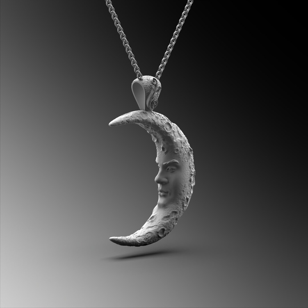Sterling Silver Moon Necklace for Mens Silver Pendant 925k Crescent