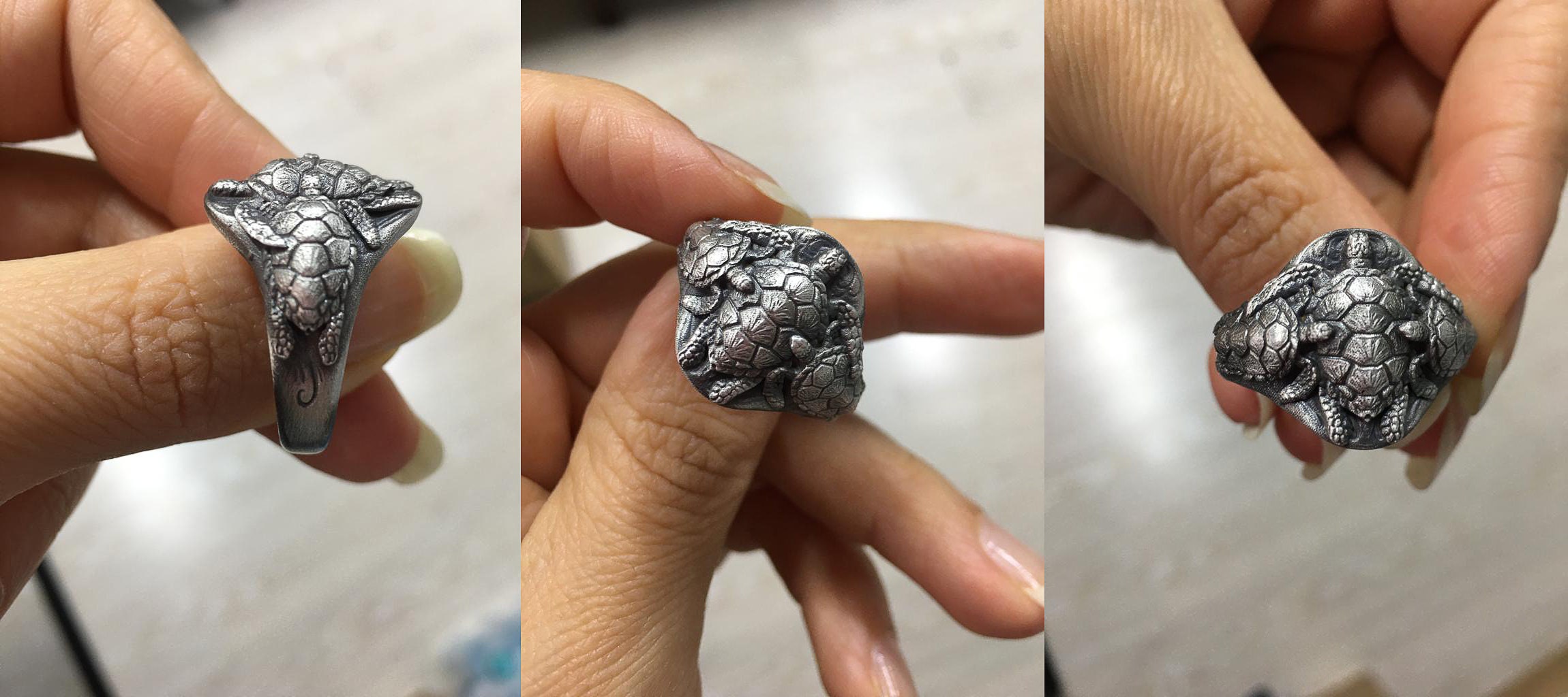 注目の福袋！ Turtle Silver Man for Rings Turtle Silver Ring Signet Men アクセサリー